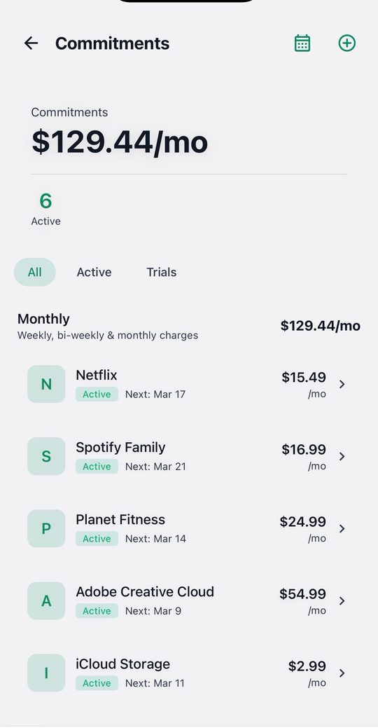 UseKYN Commitments — recurring bills and subscriptions tracker, alternative to Rocket Money